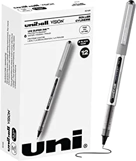 Vision Rollerball Pens, Black Pens Pack of 12, Fine Point Pens with 0.7mm Medium Black Ink, Ink Black Pen, Pens Fine Point Smooth Writing Pens, Bulk Pens, and Office Supplies, Similar to Gel Pens