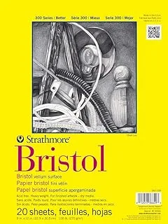 Strathmore 300 Series Bristol Paper Pad, Vellum, Tape Bound, 9x12 inches, 20 Sheets (100lb/270g) - Artist Paper for Adults and Students - Charcoal, Pen and Ink, Marker, and Pastel