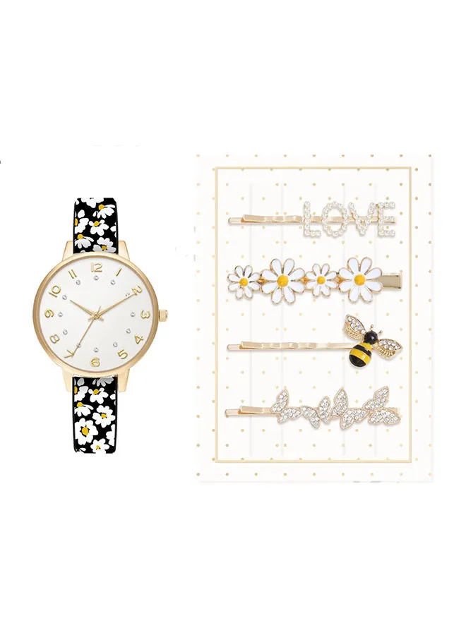 Jessica Carlyle Ladies Casual Analog Watch & Hair Clip Set A1135G-42-B01