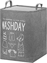 Lawazim Round Laundry Basket with Printed Letters | Storage Basket | Laundry Hamper | Boxes for Organizing 40x50cm Washday - Grey