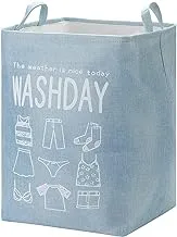 Lawazim Round Laundry Basket with Printed Letters Storage Hamper Boxes for Organizing Washday - Light Blue, 40x50cm, K10343