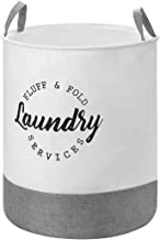 Lawazim Round Laundry Basket with Printed Letters 1 Pieces Storage Basket | Laundry Hamper | Boxes for Organizing 40x50cm - Silver-White