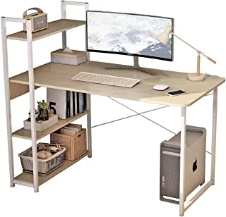 Eesyy Computer Desk with 4 Bookshelves, PC Laptop Table Desk, Home Office Workstation, Industrial Storage Desk, Home Desk with Metal and Wooden Bookshelf 120 * 60cm (Maple)