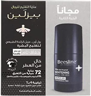 Beesline Natural Whitening Roll On Deodorant Super Dry Fragrance Free Silver Power 2x50ML (1+1 Free)