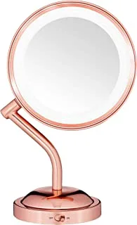 Conair Lighted Makeup-Mirror with Magnification, LED Vanity-Mirror, 1X/5X Magnifying-Mirror, Double Sided-Mirror, Operated in-Battery Rose Gold