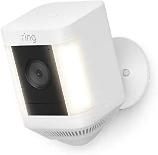 بطارية Ring Spotlight Cam Plus من أمازون | كاميرا مراقبة خارجية لاسلكية بدقة 1080 بكسل، فيديو عالي الدقة، محادثة ثنائية الاتجاه، أضواء كاشفة LED، صفارة إنذار، بديل لنظام CCTV | نسخة تجريبية مجانية لمدة 30 يومًا من Ring Protect