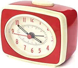 Kikkerland Small Retro Classic Vintage Style Ticking Quartz Movement Analog Alarm Clock, Glow in The Dark Hands, for Bedroom, Office, Home Decor, Battery Operated, in Red