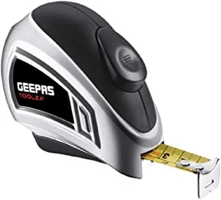 Geepas Royal Apex Tape Measure, Retractable Measuring Ruler with Self-Lock System Silver/Black, 5m/16ft, GT59134