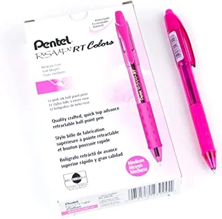 Pentel R.S.V.P. RT Colors New Retractable Ballpoint Pen, Medium Line, Barrel, Pink Ink, Box of 12 (BK93CRP-P)