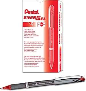 قلم حبر جل Pentel EnerGel NV ، (1.0 مم) مغلف بنقطة جريئة ، رأس معدني ، حبر أحمر ، صندوق 12 (BL30-B)