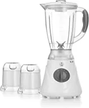ALSAIF 1.5Liter 300W Electric Blender 3 in 1 Plastic Jar, Coffee Grinder, Meat Grinder, Two Speeds With Pulse Function, Stainless Steel Blade, White E06030 2 Years warranty
