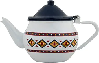 Al Saif Zayna Design Enamel Ware Tea Pot, 10 cm Size, White/Black