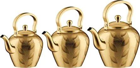 Al Saif Golden Plated Taima Series Leaves Design with Etching Pattern Tea Kettle, 1.2/1.6/2.0 Liter Capacity