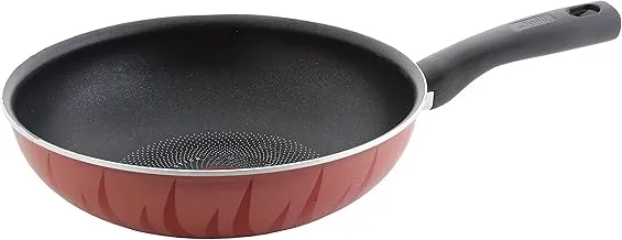 Al Saif 2.8 mm Press Aluminum Open Wok with Bakelite Handle, 24 cm x 7 cm Size, Red