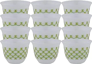 ALSAIF Gawa Cup Set Of 12PCs, White/Green Size: Medium, K65178/GN/M