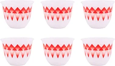 ALSAIF Gawa Cup Set Of 6PCs, White/Red Size: X-Large, K65171/6/XL