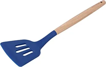 RoyalFord Silicone Slotted Turner, Wooden Handle, RF10651 Heat Resistant Slotted Spatula Non Stick Flexible Large Spatula for Cooking Flipping Pressing Fish Eggs Pancakes, Multicolor