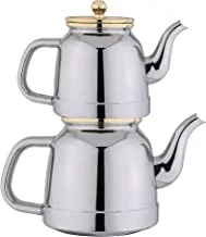 Al Saif 2 Pieces Stainless Steel Tea Pot Set Size: 1.2/2.0 Liter, Color: Chrome/Gold