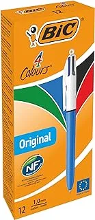 Bic - Refillable Ballpoint - Retractable Medium Point Four Ink Colours - Plastic Body - Set of 12
