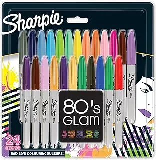 Sharpie Permanent Markers | Fine Point | 80s Glam Colours | 24 Count