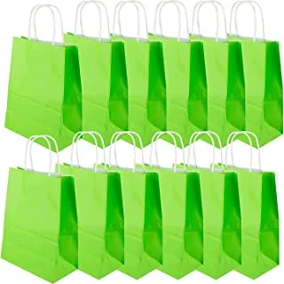 ECVV Gift Bags 12 Pieces Set Eco-Friendly Paper Bags With Handles Bulk Paper Bags Shopping Bags Kraft Bags Retail Bags Party Bags (GREEN, 27 * 22 * 11 Cm)