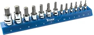 Titan 85531 13-Piece Metric Hex Bit Socket Set with Magnetic Storage Rail, Black