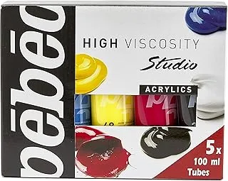 Pebeo Studio Acrylics High Viscosity, 28 Piece Set, Set of 5 x 100 ml-Primary Colors, 17 Fl Oz