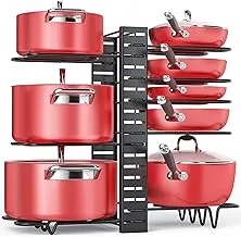 Eesyy Adjustable Pot Pan Organizer Rack, Pot Holder, Cookware Pot Lid Rack with 3 DIY Methods, U Shape Groove, 8 Tiers Pan Organizer Holder Black