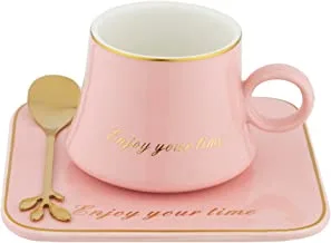 Al Saif Saucer, Steel Spoon and 180cc Tea Cup Coffee Set 18-Pieces, Pink Glaze