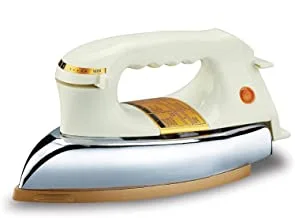 Refura Adjustable Temperature Dry Iron | Non-Stick 60 Microns Teflon Coating | Adjustable Temperature, Pilot Indicator Lamp, Overheat Protection 1200 W RE-122 Silver/Offwhite - 2 Years Warranty