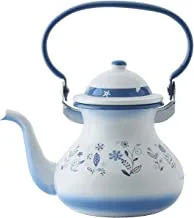 Al Saif Flower Design Enamelware Morocco Tea Kettle, 1.6 Liter Capacity, Fluorescent Blue