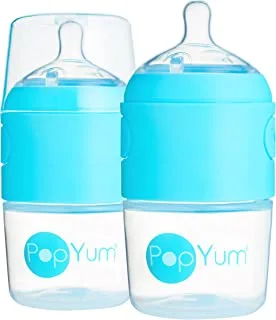 PopYum 150 ml Blue Anti-Colic Formula Making/Mixing/Dispenser Baby Bottles, 2-Pack (with #1 Nipples)