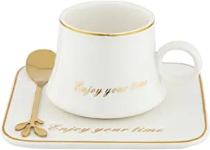 Al Saif Saucer, Steel Spoon and 180cc Tea Cup Coffee Set 18-Pieces, White Glaze
