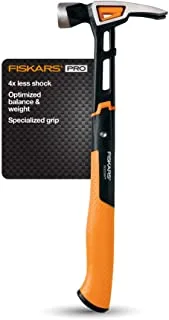 Fiskars 750230-1001 isocore 20 oz general use hammer, carpenter tools, softgrip, magnetic nail starter groove, 15.5 inch,black/orange