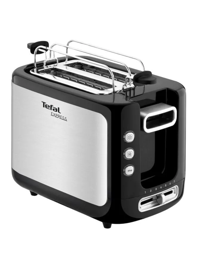 Tefal Toaster | Express | 2 slots | 7 Levels of Toasting | Defrost Function | Bin Warmer Accessory | Stainless steel | 2 Years Warranty 850 W TT365027 Black/Silver