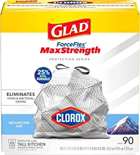 Glad ForceFlex MaxStrength with Clorox Trash Bags, 13 Gal, Mountain Air, 90 Ct, Pack May Vary