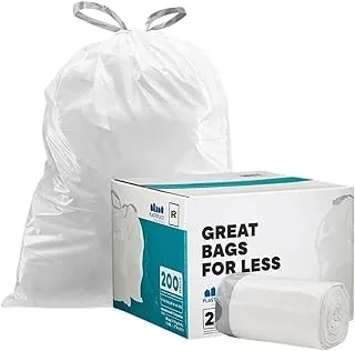 Plasticplace Trash Bags simplehuman (x) Code R Compatible (200 Count) │ White Drawstring Garbage Liners 2.6 Gallon / 10 Liter │ 16.5