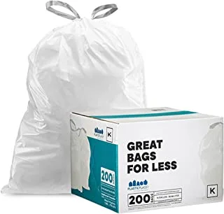 Plasticplace Trash Bags simplehuman (x) Code K Compatible (200 Count)│White Drawstring Garbage Liners 10 Gallon / 38 Liter │ 24.4