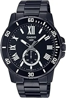 Casio Men Watch Analog Black Dial Black ion Plated Case Stainless Steel Band