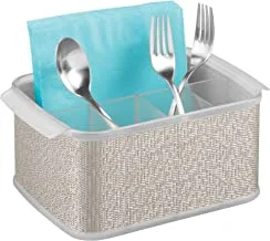 iDesign Twillo Plastic Silverware Caddy Organizer Flatware Caddy for Kitchen Countertop Storage, Dining Table, Outdoor Patio, Picnic Tables, Metallico and Clear 10