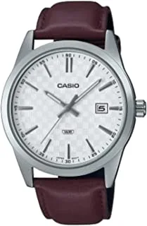 Casio Men Watch Analog Date Display White Dial Leather Band MTP-VD03L-5AUDF