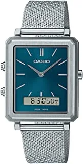 Casio Men Watch Analog Digital Green Dial Stainless Steel Mesh Band MTP-B205M-3EDF