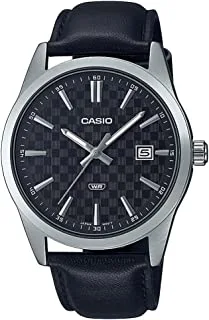 Casio Men Watch Analog Date Display Black Dial Leather Band MTP-VD03L-1AUDF