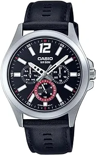 Casio Men Watch Analog Multi Hand Black Dial Genuine Leather Band MTP-E350L-1BVDF