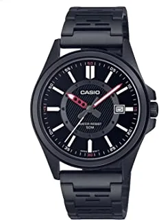 Casio Men Watch Analog Black Dial Stainless Steel Black Ion Plated Band and Case MTP-E700B-1EVDF