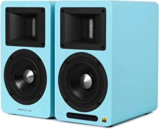 Air Pulse A80 Wood styling active bookshelf speaker, Remote, BT5.0, AUX, PC, USB, OPT, Sub Out, Tiffany Blue