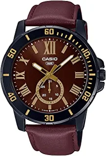 Casio Men Watch Analog Brown Dial Black ion Plated Case Leather Band MTP-VD200BL-5BUDF
