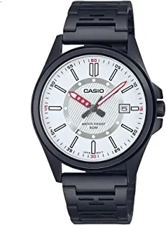 Casio Men Watch Analog White Dial Stainless Steel Black Ion Plated Band and Case MTP-E700B-7EVDF