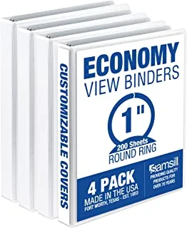 Samsill Economy 1.5 Inch 3 Ring Binder, Made in The USA, Round Ring Binder, Customizable Clear View Cover, White, 4 Pack (MP48552)