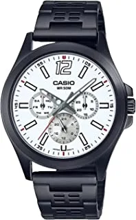 Casio Men Watch Analog Multi Hand White Dial Stainless Steel Black Ion Plated Band and Case MTP-E350B-7BVDF